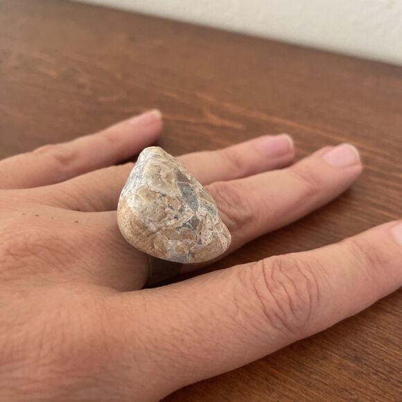 Ocean Rock Ring Sea Beach Pebble Natural Stone Adjustable Band Jewelry‎ Handmade - Picture 3 of 10